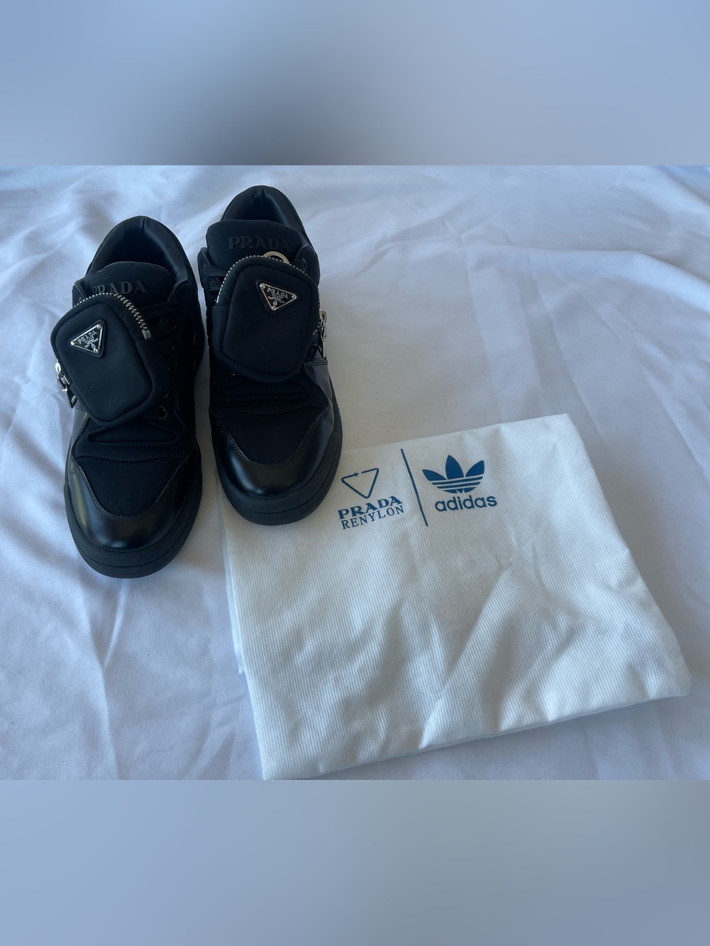 Prada x Adidas Forum Originals Low Re-Nylon Sneakers w/Removable Pouch Black US8
